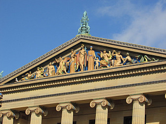 Statues lining top of building at Philadelphia Museum of Art