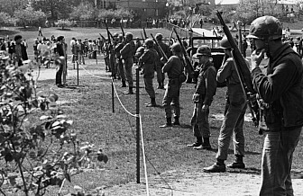 National Guard personnel on campus<br>Kent State University Libraries. <a href="https://omeka.library.kent.edu/special-collections/items/show/1392" target="_blank">Special Collections and Archives</a>